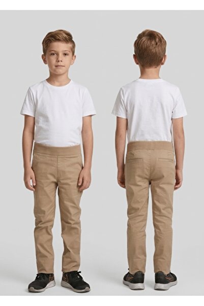NACAR STORE Pantaloni de școală din pânză cu talie reiată pentru copii, unisex