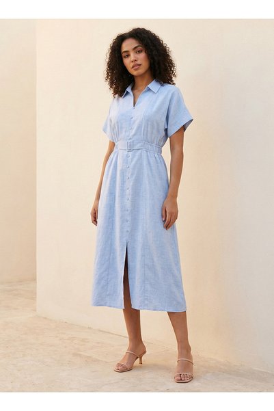 FAV MAXI SHIRT DRESS WITH DETACHABLE BELT