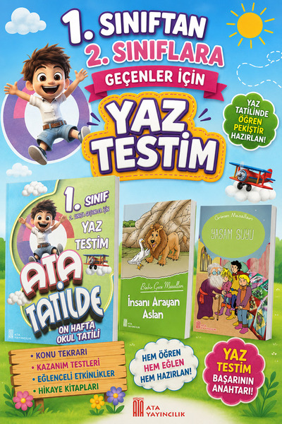 Ata Yayıncılık 1. Sınıftan 2.Sınıflara Geçenler İçin Yaz Testim ( 2 Adet Hika...
