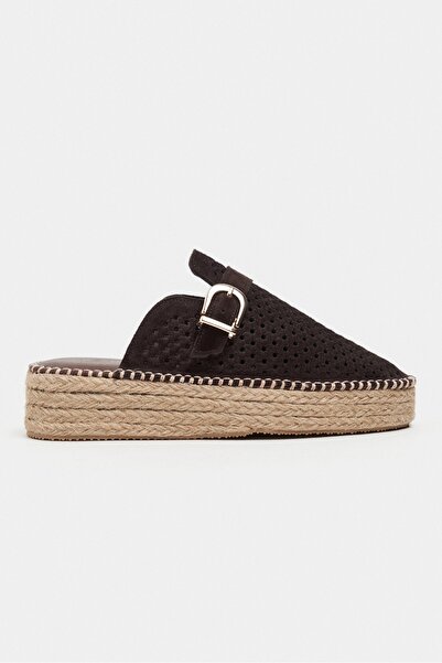 NİŞANTAŞI SHOES Maren Brown Suede Leather Laser Perforated Buckle Detail Stra...