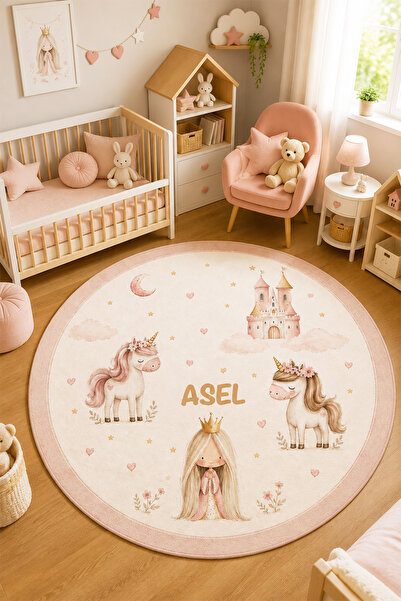 PINKIE HOME Özel İsimli Dijital Baskı Kaymaz Makinede Yıkanabilir Leke Tutmaz...