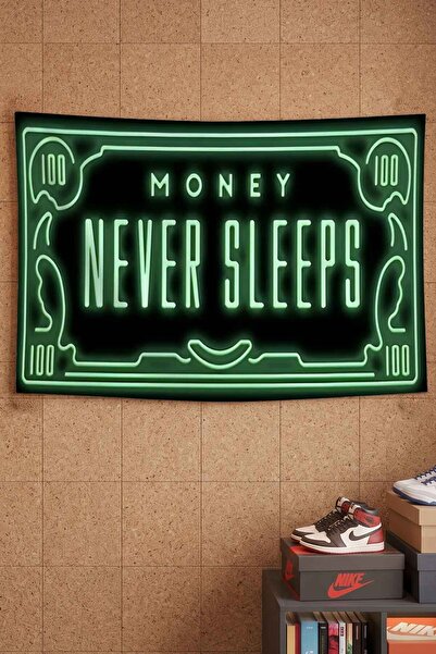 gxe.art Money Never Sleeps Green Neon Money Themed Decorative Wall Covering W...