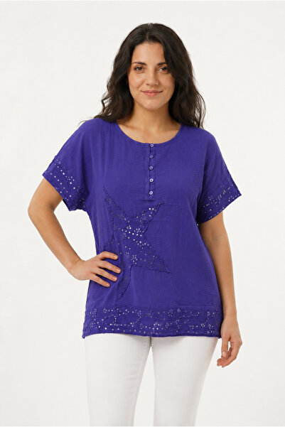 EtkiModa 100% Organic Cotton Women's Authentic Blouse with Pul Embroidery Det...
