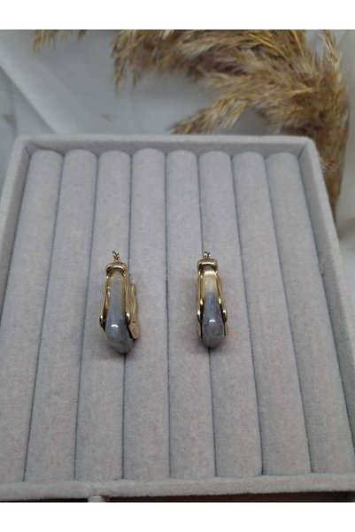 ZEYKU ACCESSORİES Gold Color and Grey Acrylic Corner Hoop U Hoop Earrings Geometric Women's Jewelry