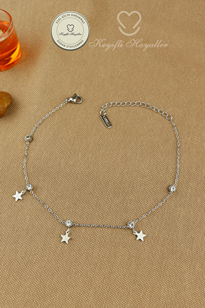 Keyifli Hayaller 316L Steel Anklet |   Zircon Stone Dangling Star Chain Steel...