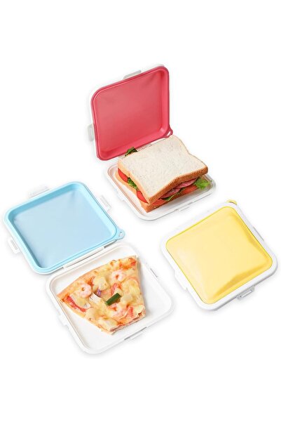 Arabest 3 Pack Sandwich Containers,3 Color Silicone Storage Lunch Box,BPA Fre...