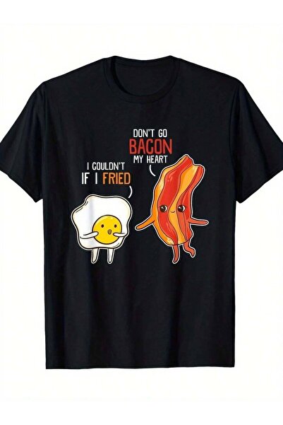 23ERVA تي شيرت بطباعة "Egg Pun" و "Don't Go Bacon My Heart" - قطن ثقيل الوزن ...