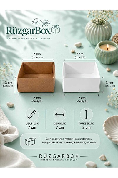 RUZGARBOX 7x7x3 cm Asetat Kapaklı Beyaz Hediye Kutusu 25'li Paket