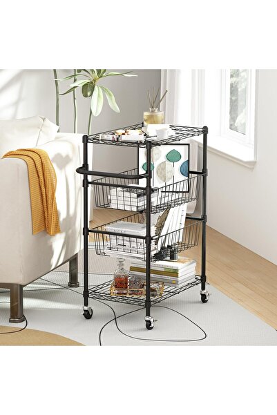 Garvee 4-Tier Storage Cart, Metal Wire Utility Cart with Wheels and Handle Ba...