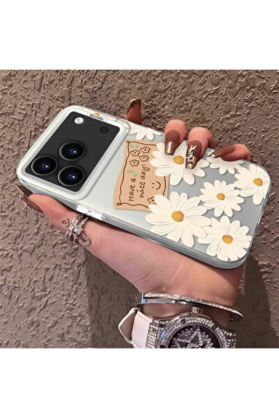 PATTERNOVA iPhone 17 Pro Max Uyumlu Kore tarzı papatya yazılı sert kılıf, haf...