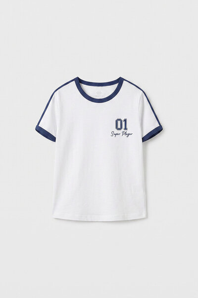TOMMY LIFE White Printed Girl's T-Shirt with Shoulder Piping Detail - 75181