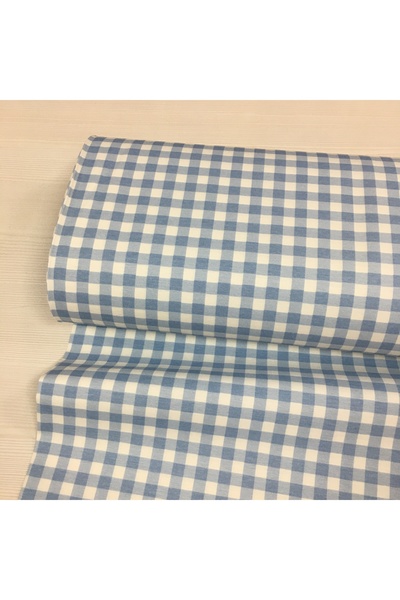 Renk Tekstil Mavi Pötikare Desenli DUCK Keten Kumaş - (1.2 cm Kareler)