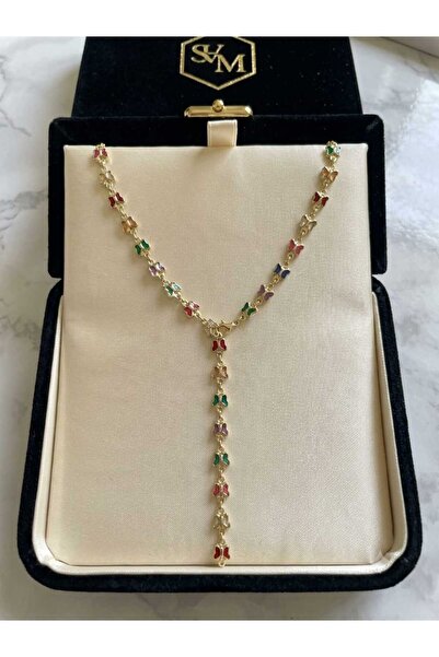 DARENT COLLECTİON Colorful Enamel Butterfly Figured Y Necklace