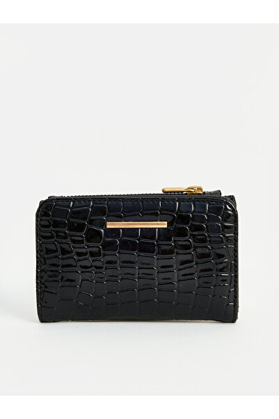LC Waikiki Black Crocodile Patterned Women's Wallet