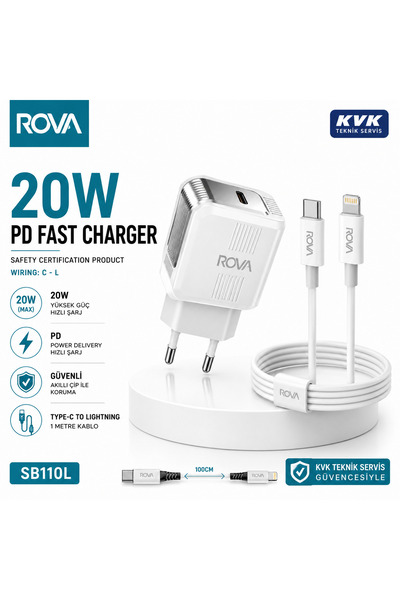 ROVA SB110L 20W PD Hızlı Şarj Adaptörü + Type-C to Lightning 1 Metre Kablo | ...