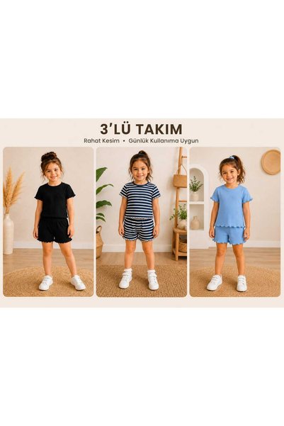 cınartarzbutik Girls' 6-Piece T-Shirt and Shorts Casual Sports Set