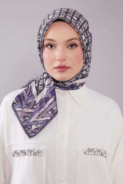 Levidor Purple Geometry Pattern Silk Cotton Scarf
