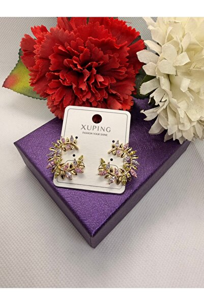 XUPING JEWELRY RENKLİ ZİRKON TAŞLI C MODEL 14K RENGİ ÇELİK KÜPE
