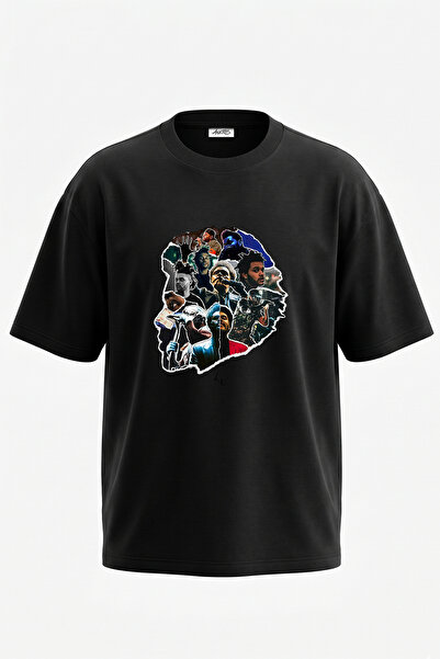 Anetos The Weeknd_46 Design Printed Oversize Black T-Shirt