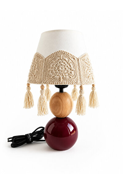 Kauri Studio Bohemian Wooden and Metal Body Lampshade with Macrame Weaving an...