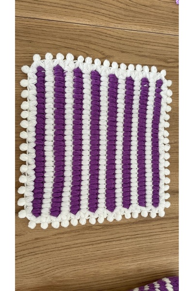 DH NATURAL Hand Knitted Washcloth – Purple and White Bath Washcloth – Soft Textured