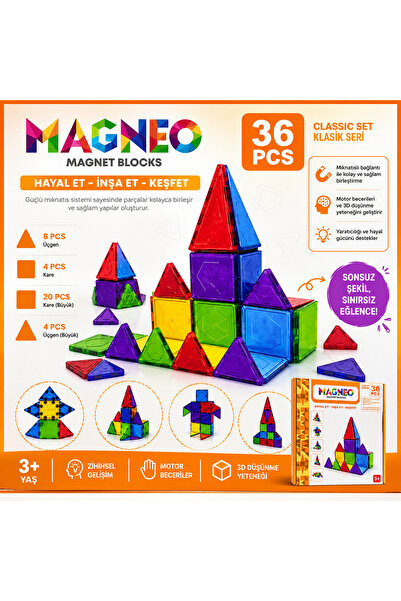 Hobikolik MAGNEO Magnet Blocks 36 Parça Manyetik Blok Yapı Oyuncağı Eğitici Z...