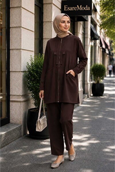 Puane Women's Comfortable Fit Zippered High Collar Soft Fabric Trousers Tunic...