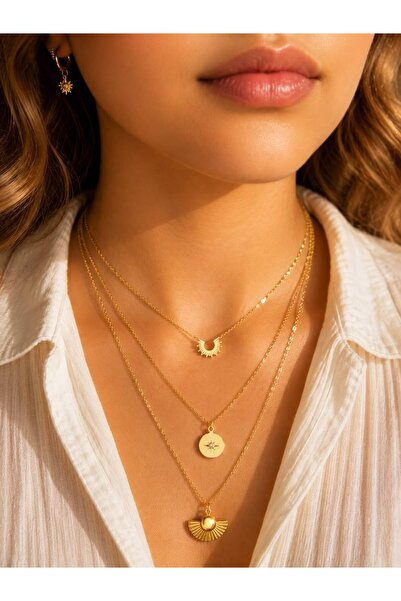 Çi & Sİ Luxury Accessory Yarım Güneş Ve Kutup Yıldızı Figürlü Çoklu Kolye