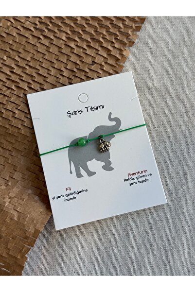 Sfenks. Lucky Charm Bracelet with Elephant Figure and Aventurine Natural Stone