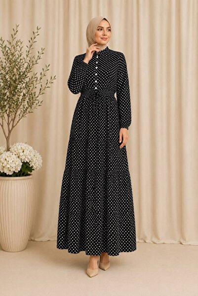 HANEDAN TESETTÜR Women's Hijab Viscose Fabric Beli Tunnel Polka Dot Dress