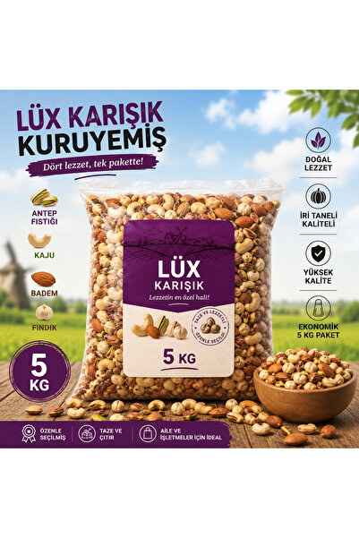 Lüx Karışık Kuruyemiş 5 KG – Antep Fıstığı, Kaju, Badem ve Fındık Karışımı