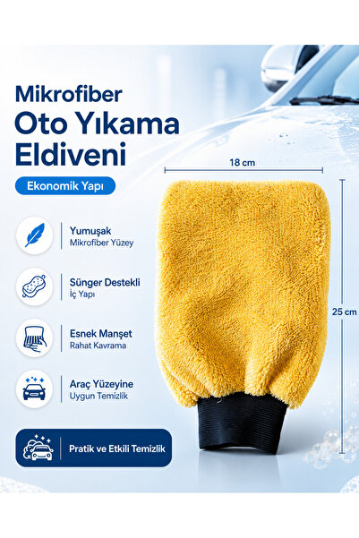 Genel Markalar Mikrofiber Oto Yıkama Eldiveni - Sarı Renkli İçi Süngerli Çizm...
