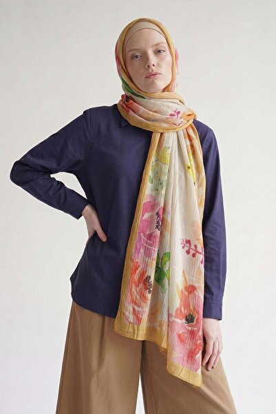 Levidor Oil Green Leaf Patterned Muslin Shawl