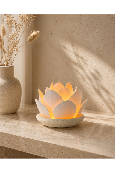 LİNECRAFT Lotus Çiçeği Led Mumluk Dekoratif Gece Lambası Modern Minimal Dekor...