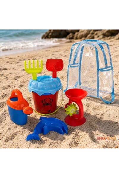 SHOPIENS Set rucsac de plajă transparent cu păianjen, găleată roșie cu sită ș...