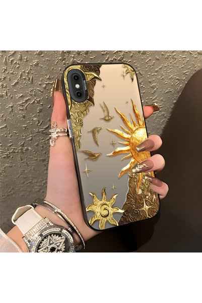 ARTISHELL iPhone X/XS Uyumlu Altın Güneş Çiçek ve Kuş Temalı Telefon Kılıfı
