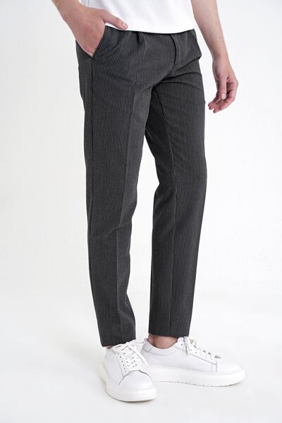 Efor Comfort Fit Comfortable Fit Pleated Stretch Cotton Striped Black Jogger ...