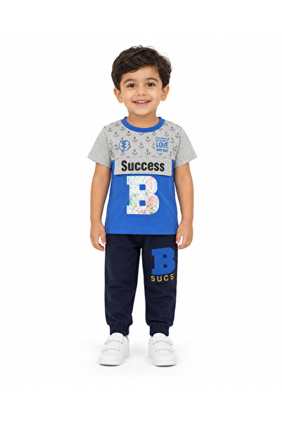 Generic Boys 2-Piece T-Shirt and Jogger Trousers Set, Teal & Navy | Short Sle...