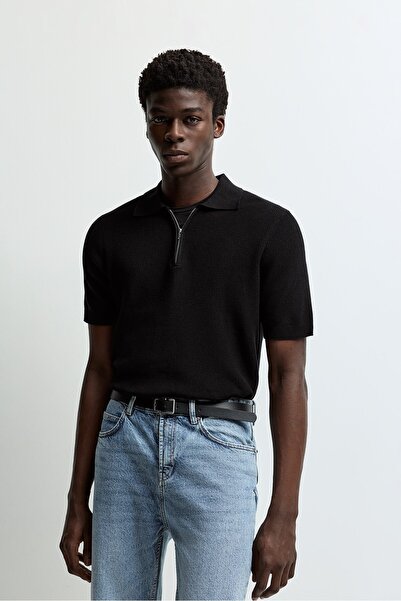 LEFTIES Fermuarlı fitilli polo t-shirt