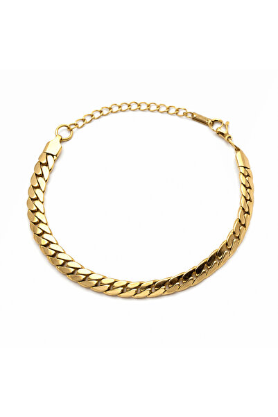 NIRE Χρυσό ατσάλινο βραχιόλι curb chain – Ανδρικό πλατύ βραχιόλι CAT0010