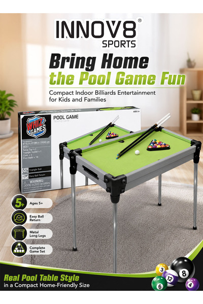 Innov8 Sports INNOV8 Whiz Games 32-Inch Kids Pool Game Table with 4 Metal Lon...