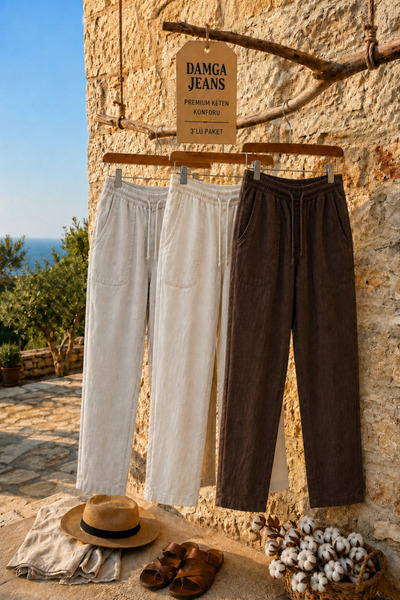 DAMGA JEANS 3 Pieces Men's Casual Summer Jogger Linen Trousers