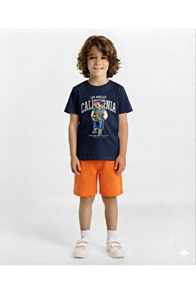 LİTTLE TORTOİSE Boys' California Printed Crewneck T-Shirt and Shorts Set