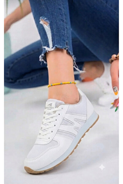 Dark Heel حذاء رياضي نسائي أبيض فضي اللون، برباط، كاجوال، مريح، ناعم، أنيق، م...