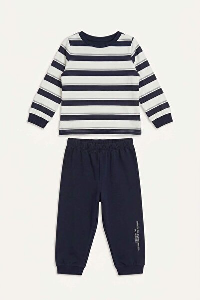 DeFacto Crew Neck Striped Top Elasticized Leg Bottom 2-Piece Pajama Set Baby ...