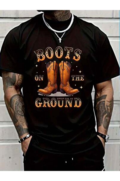 23ERVA تي شيرت 100% قطن بطبعة "Boots On The Ground Where Them Fans At" للرجال...