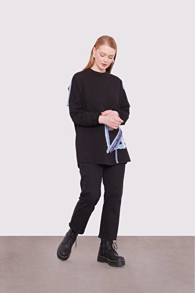Levidor 270119 ŞERİT AKSESUAR DETAYLI KOL UCU LASTİKLİ SWEAT