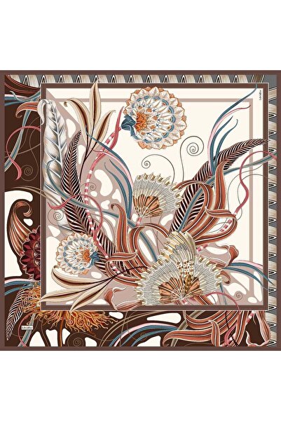 Levidor Bitter Brown Ivy Detailed Twill Silk Scarf