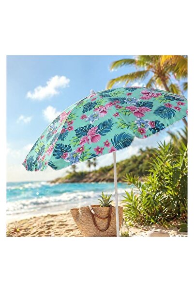 OEM Umbrelă de plajă, model tropical, floral, turcoaz, Ø2m – umbră puternică ...