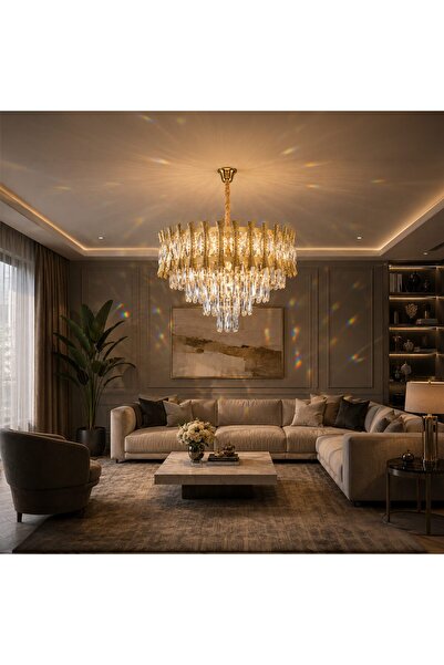 Flippy Candelabru Cristal HAMPTON Petito 3xE14, Diametru 30cm, Auriu Lucios, ...